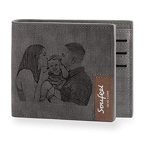 SOUFEEL Cartera Billetera Personalizado de Foto Hombre Plegable Cuero Regalo para Familia Novio