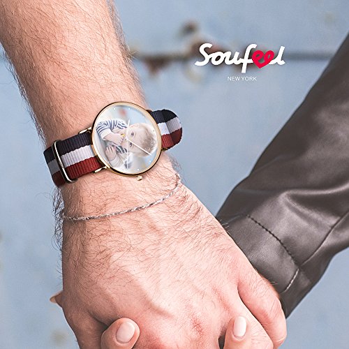 SOUFEEL Reloj Personalizado Foto y Grabado Caracteres Banda Nylon Impermeable Ultra-Delgada Clásico Regalo para Familia Mujer Novia Bebe Nuevo con Caja Elegante