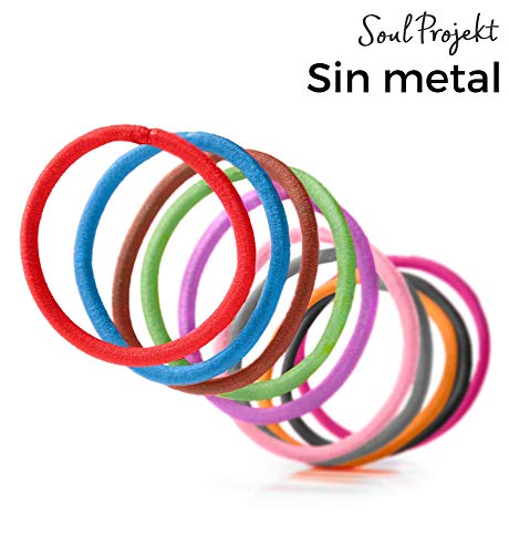 Soul Projekt 100 x Gomas de Pelo sin Metal 4mm, Bandas de Pelo Elásticas de Algodón Cinta para Pelo Grueso, Pesado y Rizado, Colores Variados, (Multicolor)