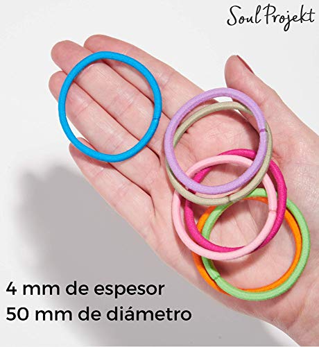 Soul Projekt 100 x Gomas de Pelo sin Metal 4mm, Bandas de Pelo Elásticas de Algodón Cinta para Pelo Grueso, Pesado y Rizado, Colores Variados, (Multicolor)