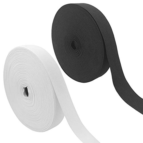 SourceTon - Carrete elástico de punto (2 unidades, 1 pulgada), color blanco y negro
