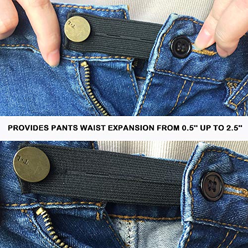 SourceTon - Extensores de cintura elásticos y 6 pantalones, ajustables, para pantalones vaqueros, pantalones y faldas, 15 unidades, color negro, blanco y caqui