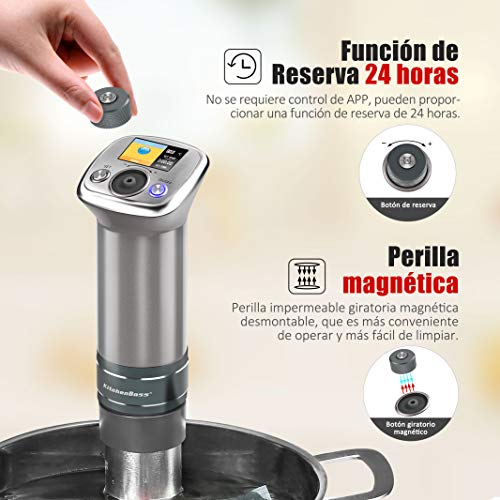 Sous Vide Roner Baja Temperatura: KitchenBoss Roner Precisión |1100w |230V |Color LCD |IPX7 Impermeable |Motor CC sin Escobillas |Máquina de Cocción con 15 Recetas Integradas, G320 Pro Plata