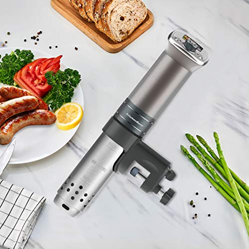 Sous Vide Roner Baja Temperatura: KitchenBoss Roner Precisión |1100w |230V |Color LCD |IPX7 Impermeable |Motor CC sin Escobillas |Máquina de Cocción con 15 Recetas Integradas, G320 Pro Plata