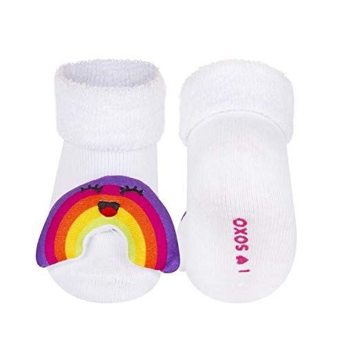 soxo Calcetines de Color para Bebe | Paquete de 3 | Talla 16-18 | para Niñas y Niños de 0 a 12 Meses | Calcetines Sonajero Animales de Algodón | Antialérgicos y no Irritan la piel