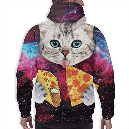 Space Kitten Cat Eat Taco Pizza Moda Hombre Sudaderas Deportivas Sudadera Deportiva de Invierno Pullover