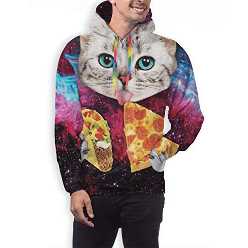 Space Kitten Cat Eat Taco Pizza Moda Hombre Sudaderas Deportivas Sudadera Deportiva de Invierno Pullover