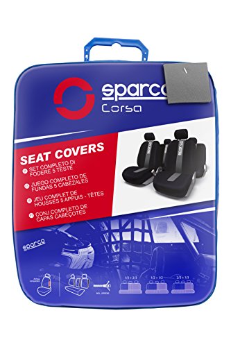 Sparco SPC1012 CLASSIC - Juego de fundas para asientos de coche, color negro y gris, 11 Piezas