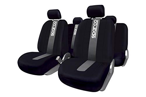 Sparco SPC1012 CLASSIC - Juego de fundas para asientos de coche, color negro y gris, 11 Piezas