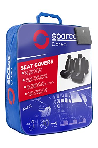 Sparco SPC1012 CLASSIC - Juego de fundas para asientos de coche, color negro y gris, 11 Piezas
