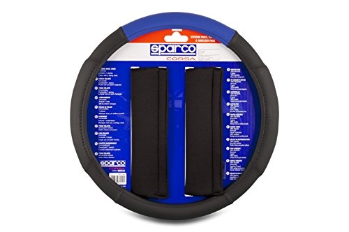 Sparco SPC1111KAZ Almohadillas y Funda de Volante, Negro/Azul