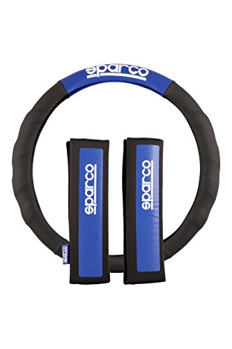 Sparco SPC1111KAZ Almohadillas y Funda de Volante, Negro/Azul Sparco SPC1111KAZ Almohadillas y Funda de Volante, Negro/Azul