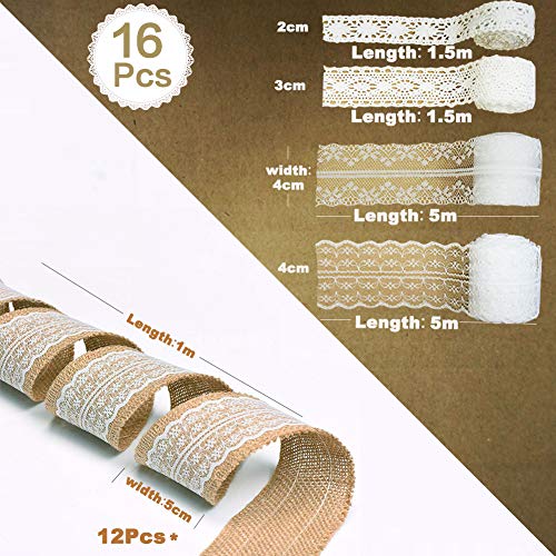 Sparta's Store 16 Rollo de cinta de arpillera de Encaje.Incluye, 12 x rollo de cinta de encaje de arpillera natural, 2 x adornos de encaje, 2 x cinta de yema! Sparta's Store 16 Rollo de cinta de arpillera de Encaje.Incluye, 12 x rollo de cinta de encaje de arpillera natural, 2 x adornos de encaje, 2 x cinta de yema!