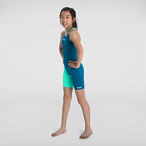 Speedo Fastskin Junior Endurance+ Openback Kneeskin Traje Neopreno, Niñas, Nordic Teal/Green Glow/White, 32 Speedo Fastskin Junior Endurance+ Openback Kneeskin Traje Neopreno, Niñas, Nordic Teal/Green Glow/White, 32