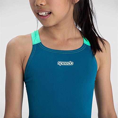 Speedo Fastskin Junior Endurance+ Openback Kneeskin Traje Neopreno, Niñas, Nordic Teal/Green Glow/White, 32