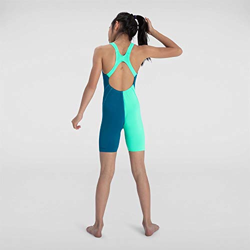 Speedo Fastskin Junior Endurance+ Openback Kneeskin Traje Neopreno, Niñas, Nordic Teal/Green Glow/White, 32