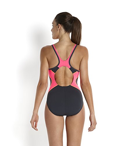 Speedo Women's Splice músculo Trasero Traje de Ajuste Gris Oxide Grey/Fluorescent Pink/Fluorescent Orange Talla:Talla 36