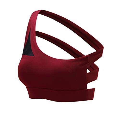 SPNEC Tops Sujetador de los Deportes Hollow out Back Líneas de la Aptitud del Ejercicio extenuante Bra Oblicua de un Hombro Correa de Las Mujeres (Color : Red, Size : S Code)