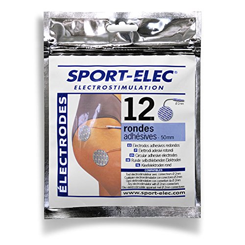 Sport-Elec - Electrodos redondos adhesivos (12 unidades, 50 mm), color azul y blanco Sport-Elec - Electrodos redondos adhesivos (12 unidades, 50 mm), color azul y blanco