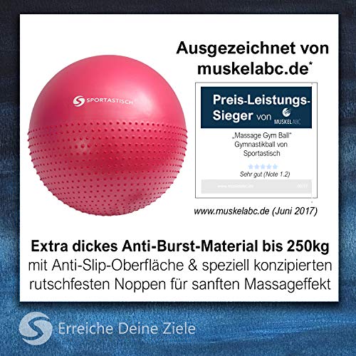 Sportastisch Top¹ Pelota de Ejercicio Massage Gym Ball con espinillas y Bomba de Aire | Rojo | Pelota Suiza Premium con Anti-Burst-protección | hasta 3 años de garantía²