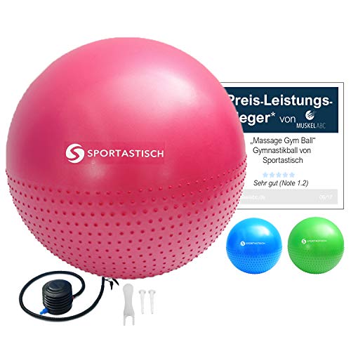 Sportastisch Top¹ Pelota de Ejercicio Massage Gym Ball con espinillas y Bomba de Aire | Rojo | Pelota Suiza Premium con Anti-Burst-protección | hasta 3 años de garantía²