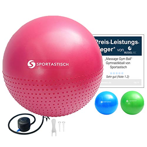 Sportastisch Top¹ Pelota de Ejercicio Massage Gym Ball con espinillas y Bomba de Aire | Rojo | Pelota Suiza Premium con Anti-Burst-protección | hasta 3 años de garantía² Sportastisch Top¹ Pelota de Ejercicio Massage Gym Ball con espinillas y Bomba de Aire | Rojo | Pelota Suiza Premium con Anti-Burst-protección | hasta 3 años de garantía²
