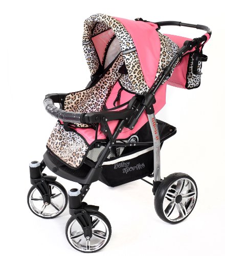 Sportive X2, 3-in-1 Travel System incl. Baby Pram with Swivel Wheels, Car Seat, Pushchair & Accessories (3-in-1 Travel System, Pink & Leopard)