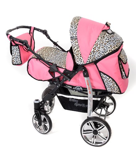 Sportive X2, 3-in-1 Travel System incl. Baby Pram with Swivel Wheels, Car Seat, Pushchair & Accessories (3-in-1 Travel System, Pink & Leopard)