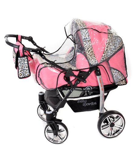 Sportive X2, 3-in-1 Travel System incl. Baby Pram with Swivel Wheels, Car Seat, Pushchair & Accessories (3-in-1 Travel System, Pink & Leopard)