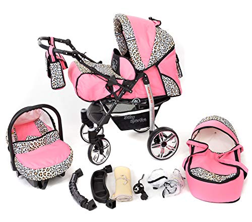 Sportive X2, 3-in-1 Travel System incl. Baby Pram with Swivel Wheels, Car Seat, Pushchair & Accessories (3-in-1 Travel System, Pink & Leopard)