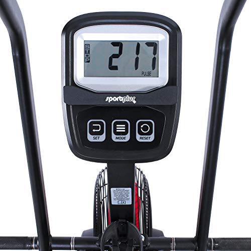 SportPlus Bicicleta estática 2020 Air Bike para interior, ergómetro para fitness, spinning y crossfit, entrenamiento elíptico para casa, entrenamiento en casa con doble correa ordenador