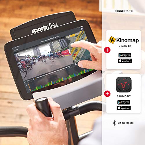 SportPlus SP-ET-9600-iE Bicicleta Elíptica con Aplicación para Smartphone, 24 Niveles de Resistencia, Sensores de Pulso Manual, Peso del Usuario 150 kg, 120x62x160cm