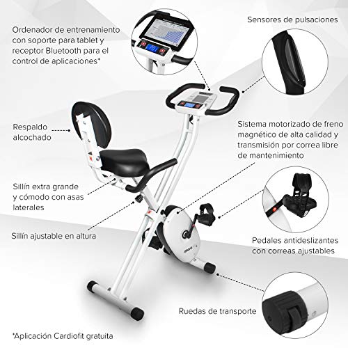 SportPlus SP-HT-1004-iE Bicicleta Estática Plegable con Control de Aplicaciones, Google Street View, Sillín Confortable, Manillar, 8-24 Niveles de Resistencia, Multicolor, 83 x 45 x 111 cm