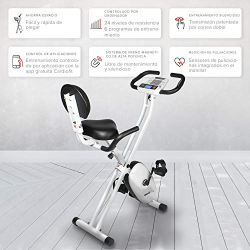 SportPlus SP-HT-1004-iE Bicicleta Estática Plegable con Control de Aplicaciones, Google Street View, Sillín Confortable, Manillar, 8-24 Niveles de Resistencia, Multicolor, 83 x 45 x 111 cm