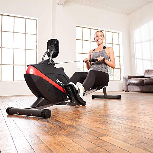 SportPlus SP-MR-008 - Máquina de Remo Fitness, Volante de Inercia de 8 kg, Sistema de Freno Magnético, 8 Niveles de Resistencia, Compatible con Correa de Pecho, Peso del Usuario hasta 150 kg