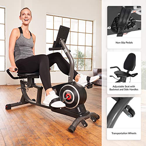 SportPlus SP-RB-9500-iE Bicicleta Estática, Asiento Reclinable, Ordenador, Diferentes Niveles y Sensores de Pulso, Compatible con CardioFit, Google Street View y KinoMap