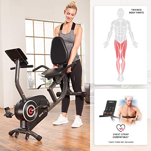 SportPlus SP-RB-9500-iE Bicicleta Estática, Asiento Reclinable, Ordenador, Diferentes Niveles y Sensores de Pulso, Compatible con CardioFit, Google Street View y KinoMap