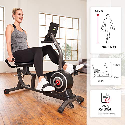 SportPlus SP-RB-9500-iE Bicicleta Estática, Asiento Reclinable, Ordenador, Diferentes Niveles y Sensores de Pulso, Compatible con CardioFit, Google Street View y KinoMap