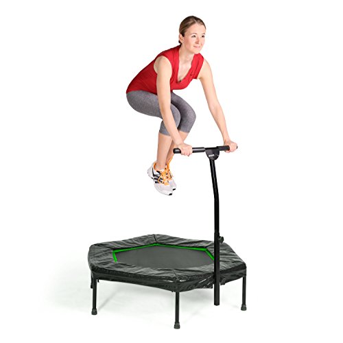 SportPlus Trampolín Fitness con Mango Regulable – Cama Elástica para Adultos – Ideal para Ejercicios en Casa - Carga Máxima de 130 Kg - Diámetro 110 cm