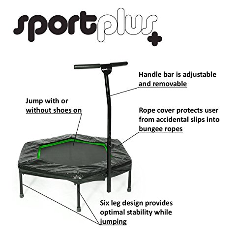 SportPlus Trampolín Fitness con Mango Regulable – Cama Elástica para Adultos – Ideal para Ejercicios en Casa - Carga Máxima de 130 Kg - Diámetro 110 cm