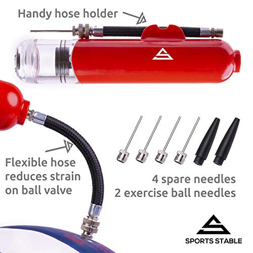 Sports Stable Inflador Balones de Doble Acción Deportiva con 5 Agujas y Adaptador de Plástico para tu Fútbol, Baloncesto, Balón de Fútbol, Balón de Pilates, Voleibol, Balonmano