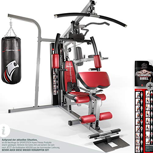 Sportstech 50en1 Premium Multiestación para Entrenamiento Completo | Gimnasio Multifuncional con Stepper y Torre de Tracción LAT | Estación de Fitness | HGX de Material Eva | Robusto | Hogar & Boxeo