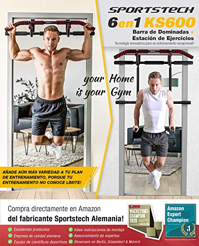 Sportstech 6en1 Barra de Dominadas - Marca de Calidad Alemana - Barra para Puerta sin Taladrar, Entrenamiento de Fuerza Crossfit en casa, KS600 Multifuncional + eBook Gratis Sportstech 6en1 Barra de Dominadas - Marca de Calidad Alemana - Barra para Puerta sin Taladrar, Entrenamiento de Fuerza Crossfit en casa, KS600 Multifuncional + eBook Gratis
