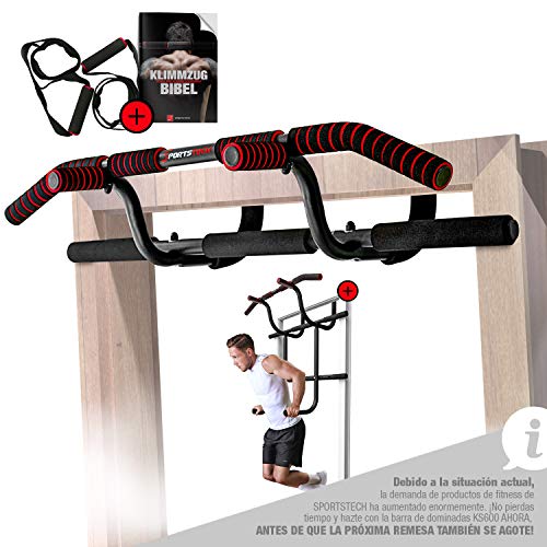 Sportstech 6en1 Barra de Dominadas - Marca de Calidad Alemana - Barra para Puerta sin Taladrar, Entrenamiento de Fuerza Crossfit en casa, KS600 Multifuncional + eBook Gratis Sportstech 6en1 Barra de Dominadas - Marca de Calidad Alemana - Barra para Puerta sin Taladrar, Entrenamiento de Fuerza Crossfit en casa, KS600 Multifuncional + eBook Gratis