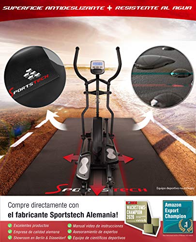 Sportstech, Alfombra Fitness 4-6mm para máquina de Ejercicios o Bicicleta. Estera Gimnasio,Esterilla Antideslizante y Resistente al Sudor para Yoga,Pilates Bikram, BM216 Negra (2000x1000x6 mm)