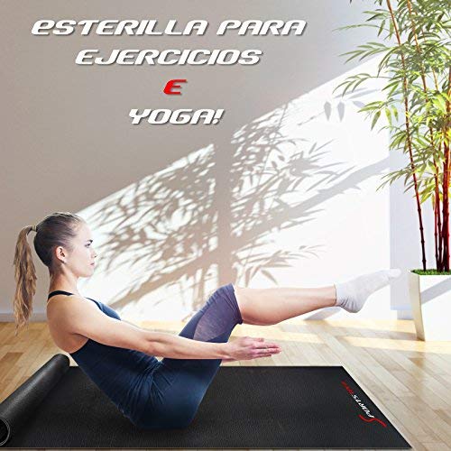 Sportstech, Alfombra Fitness 4-6mm para máquina de Ejercicios o Bicicleta. Estera Gimnasio,Esterilla Antideslizante y Resistente al Sudor para Yoga,Pilates Bikram, BM126 Negra 1200x600x6mm