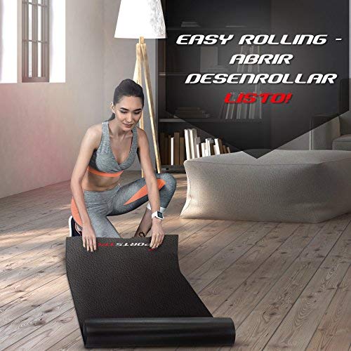 Sportstech, Alfombra Fitness 4-6mm para máquina de Ejercicios o Bicicleta. Estera Gimnasio,Esterilla Antideslizante y Resistente al Sudor para Yoga,Pilates Bikram, BM126 Negra 1200x600x6mm