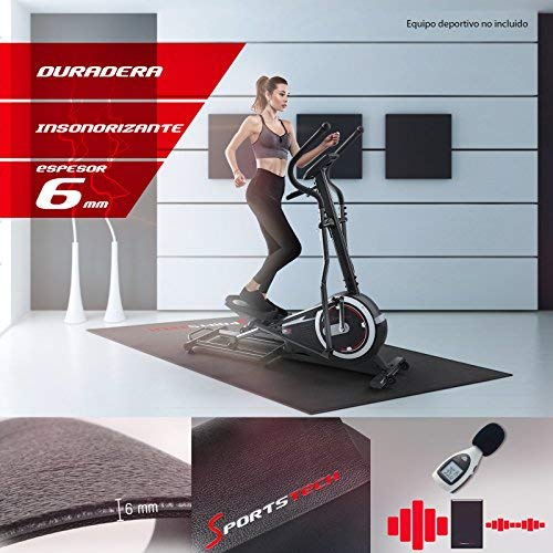 Sportstech, Alfombra Fitness 4-6mm para máquina de Ejercicios o Bicicleta. Estera Gimnasio,Esterilla Antideslizante y Resistente al Sudor para Yoga,Pilates Bikram, BM186 Negra 1700x800x6cm