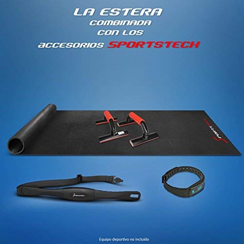 Sportstech, Alfombra Fitness 4-6mm para máquina de Ejercicios o Bicicleta. Estera Gimnasio,Esterilla Antideslizante y Resistente al Sudor para Yoga,Pilates Bikram, BM186 Negra 1700x800x6cm