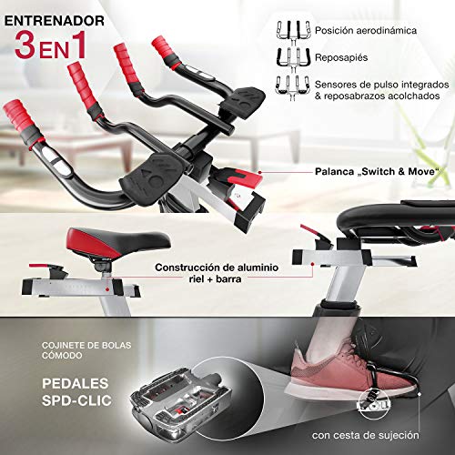 Sportstech Bicicleta de Elite - Marca de Calidad Alemana - Eventos en Directo & App Multijugador, Sistema de Freno magnético controlado por Ordenador, Volante de 26KG, Manillar Deportivo - SX600